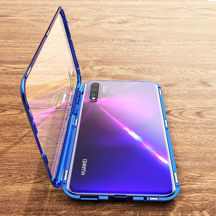 For Huawei Nova 5 Ultra Slim Double Sides Magnetic Adsorption Angular Frame Tempered Glass Magnet Flip Case(Blue)
