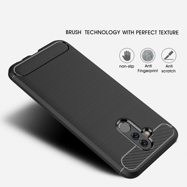 Brushed Texture Carbon Fiber Shockproof TPU Case for Huawei Mate 20 Lite (Navy Blue)