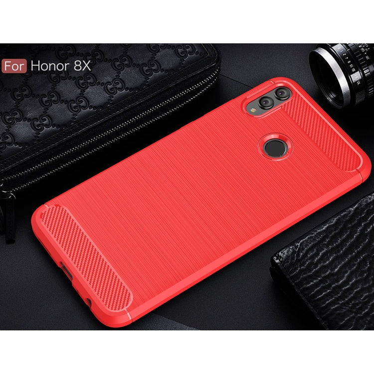 Brushed Texture Carbon Fiber Shockproof TPU Case for Huawei Honor 8X (Red)