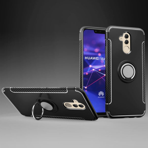 Magnetic 360 Degree Rotation Ring Holder Armor Protective Case for Huawei Mate 20 Lite (Black)