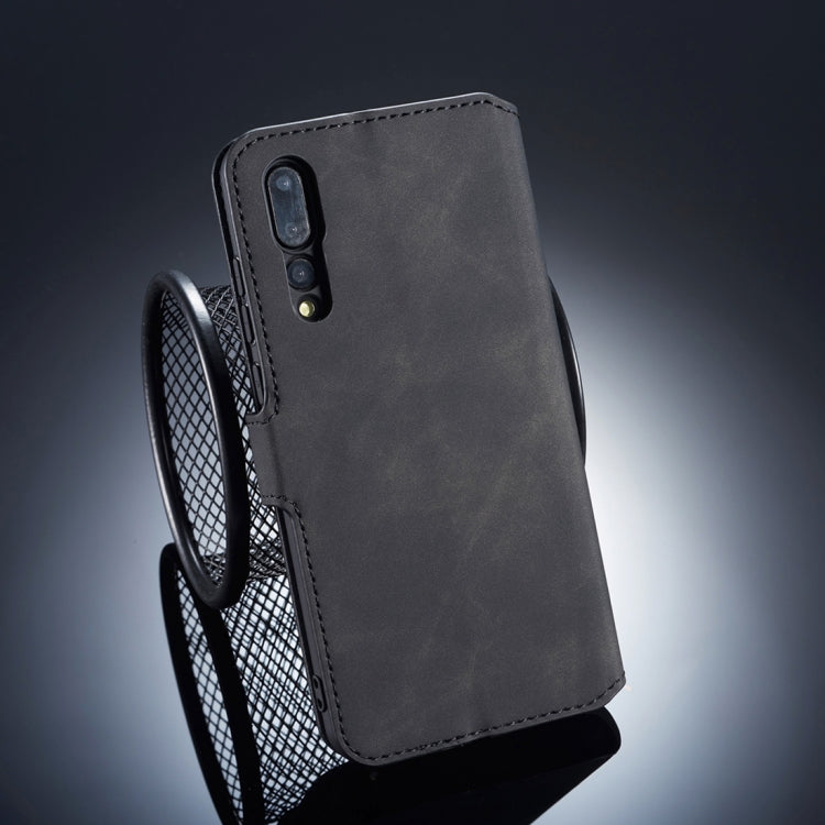 DG.MING Retro Oil Side Horizontal Flip Case for Huawei P20 Pro, with Holder & Card Slots & Wallet (Black)