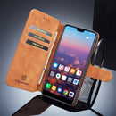 DG.MING Retro Oil Side Horizontal Flip Case for Huawei P20 Pro, with Holder & Card Slots & Wallet (Brown)