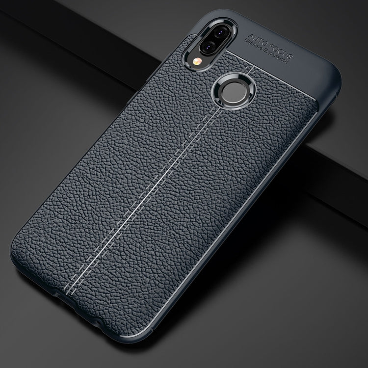 For Huawei P20 Lite Litchi Texture Soft TPU Protective Back Cover Case (Navy Blue)