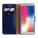 Business Style Oil Wax Texture Horizontal Flip Leather Case for Huawei Y6 (2018), with Holder & Card Slots & Wallet (Blue)