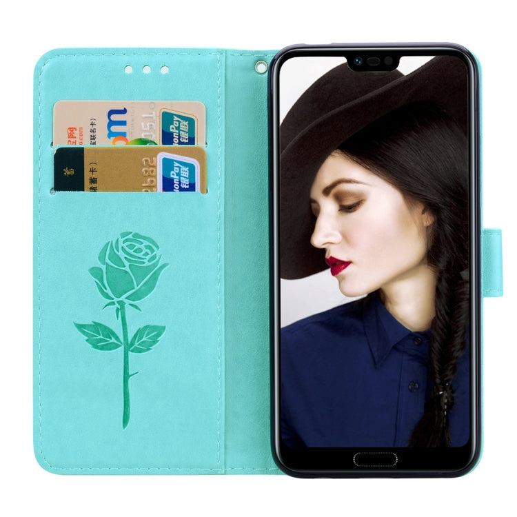 Rose Embossed Horizontal Flip PU Leather Case for Huawei Honor 10 Lite, with Holder & Card Slots & Wallet (Green)