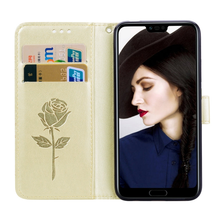 Rose Embossed Horizontal Flip PU Leather Case for Huawei Honor 10 Lite, with Holder & Card Slots & Wallet (Gold)