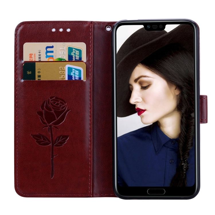 Rose Embossed Horizontal Flip PU Leather Case for Huawei Honor 10 Lite, with Holder & Card Slots & Wallet (Brown)