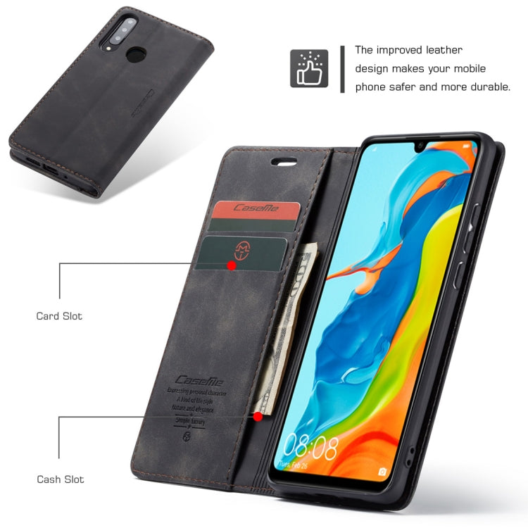 CaseMe-013 Multifunctional Retro Frosted Horizontal Flip Leather Case for Huawei P30 Lite, with Card Slot & Holder & Wallet (Black)