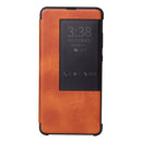 Fierre Shann Crazy Horse Texture Horizontal Flip PU Leather Case for Huawei Mate 20 Pro, with Smart View Window & Sleep Wake-up Function (Brown)