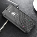 Mirror Clear View Horizontal Flip PU Smart Leather Case for Huawei Mate 20, with Holder(Black)