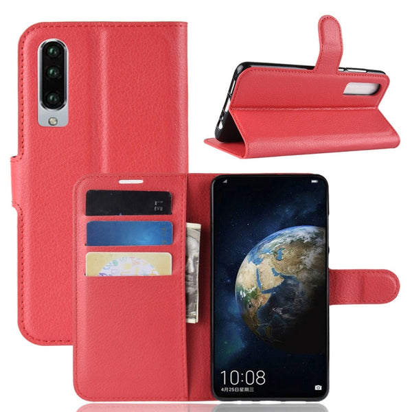 Litchi Texture Horizontal Flip Leather Case for Huawei P30, with Holder & Card Slots & Wallet (Red)