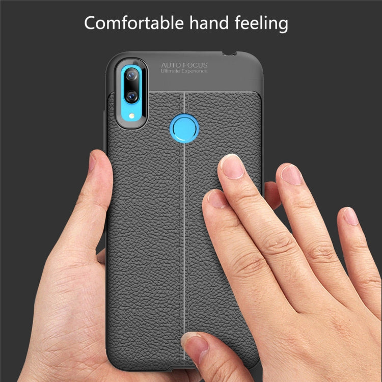 Litchi Texture TPU Shockproof Case for Huawei Y7 (2019) (Navy Blue)