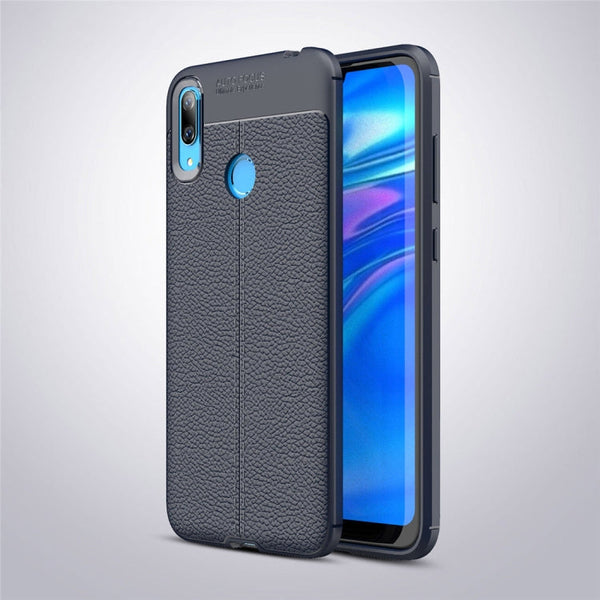Litchi Texture TPU Shockproof Case for Huawei Y7 (2019) (Navy Blue)