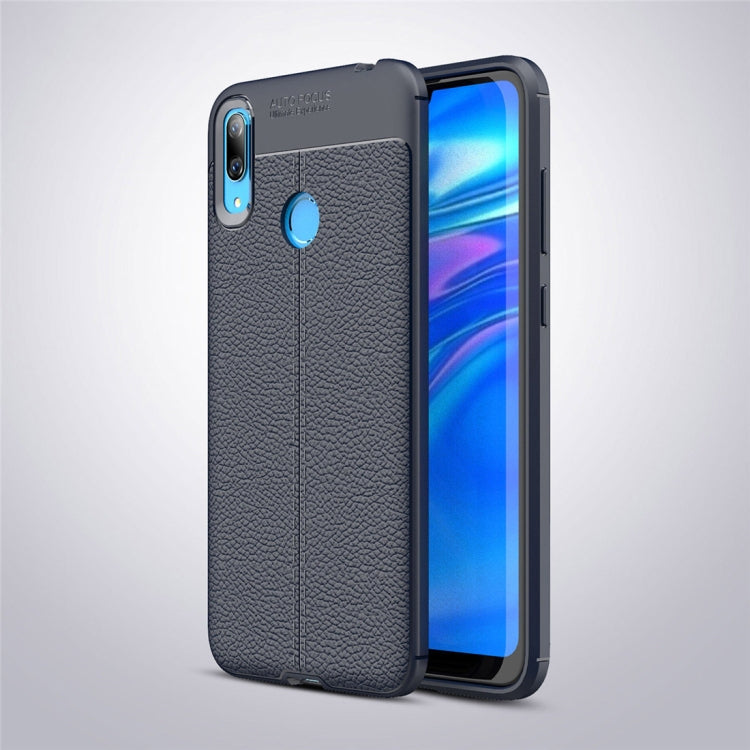 Litchi Texture TPU Shockproof Case for Huawei Y7 (2019) (Navy Blue)