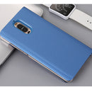 For Huawei Mate 9 Pro Electroplating PC + PU Horizontal Flip Protective Case with Stand Holder & Sleep / Wake-up Function (Blue)
