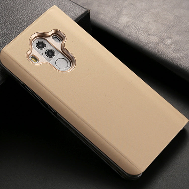 For Huawei Mate 10 Pro Electroplating PC + PU Horizontal Flip Protective Case with Stand Holder & Sleep / Wake-up Function (Gold)