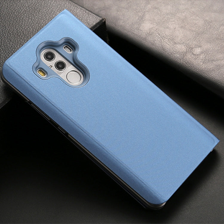 For Huawei Mate 10 Pro Electroplating PC + PU Horizontal Flip Protective Case with Stand Holder & Sleep / Wake-up Function (Blue)