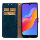 Business Style Oil Wax Texture Horizontal Flip Leather Case for Huawei Y6 (2019) / Honor 8A, with Holder & Card Slots & Wallet (Blue)