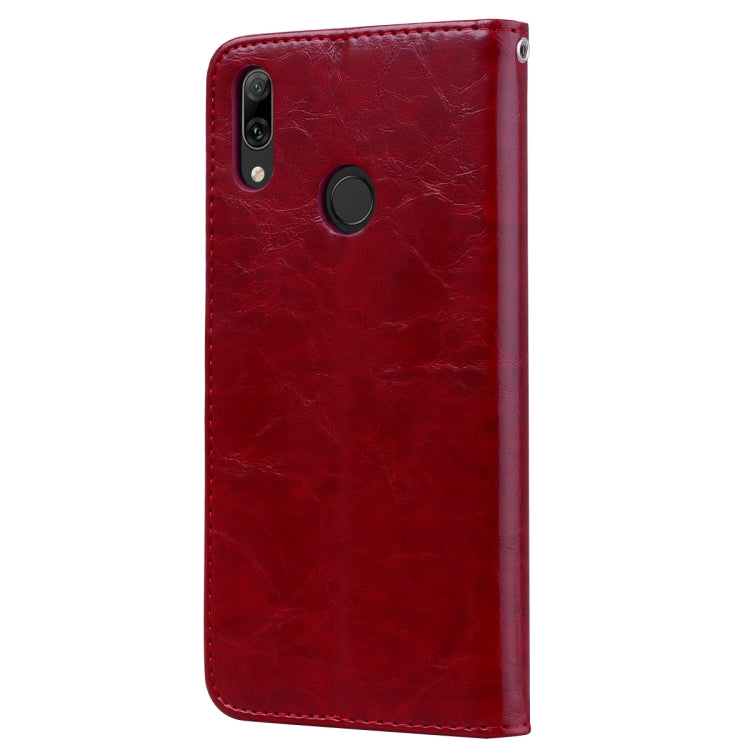 Business Style Oil Wax Texture Horizontal Flip Leather Case for Huawei Y7 (2019), with Holder & Card Slots & Wallet (Red)
