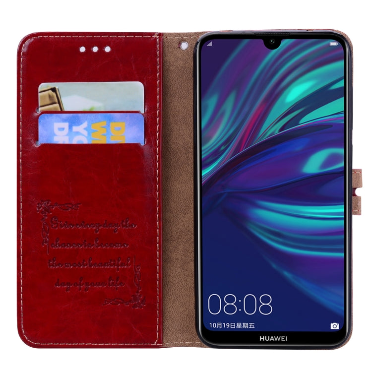 Business Style Oil Wax Texture Horizontal Flip Leather Case for Huawei Y7 (2019), with Holder & Card Slots & Wallet (Red)
