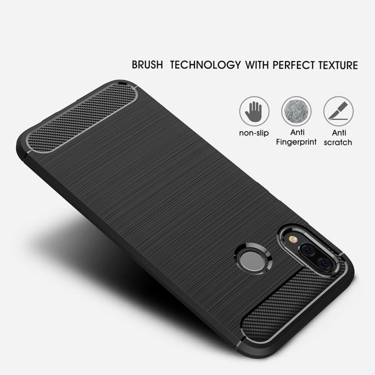 For Huawei P20 Lite Brushed Texture Carbon Fiber Shockproof TPU Protective Back Case (Black)