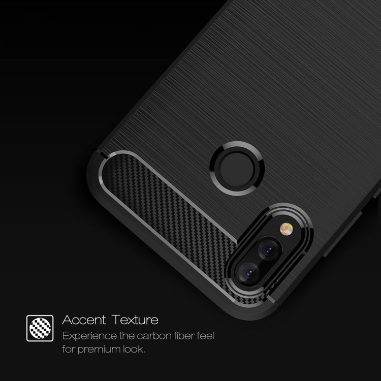 For Huawei P20 Lite Brushed Texture Carbon Fiber Shockproof TPU Protective Back Case (Black)