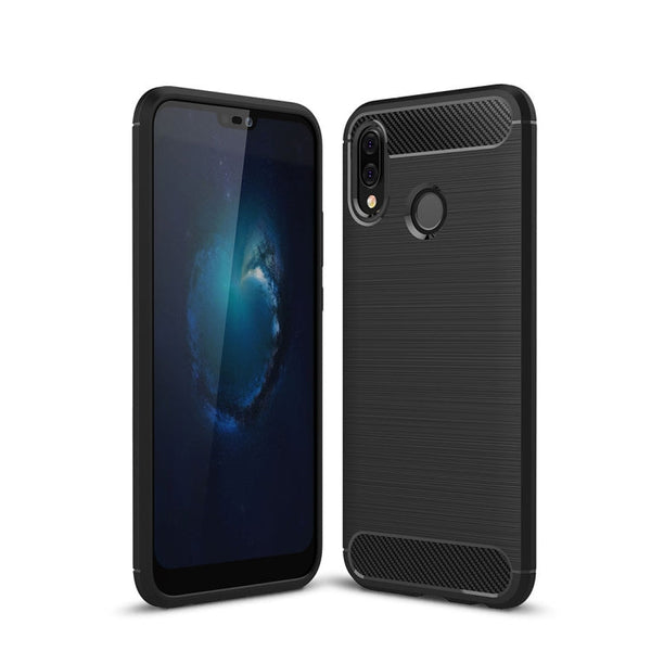 For Huawei P20 Lite Brushed Texture Carbon Fiber Shockproof TPU Protective Back Case (Black)