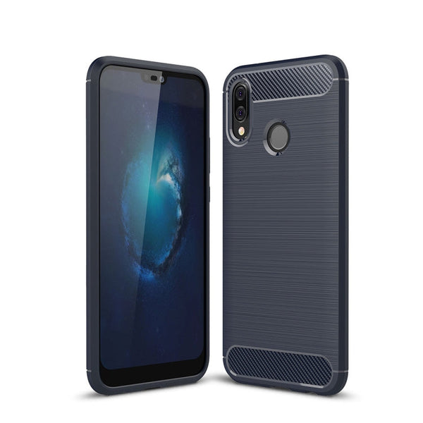 For Huawei P20 Lite Brushed Texture Carbon Fiber Shockproof TPU Protective Back Case (Navy Blue)