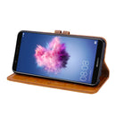 Business Style Oil Wax Texture Horizontal Flip Leather Case for Huawei P Smart / Enjoy 7S, with Holder & Card Slots & Wallet(Brown)