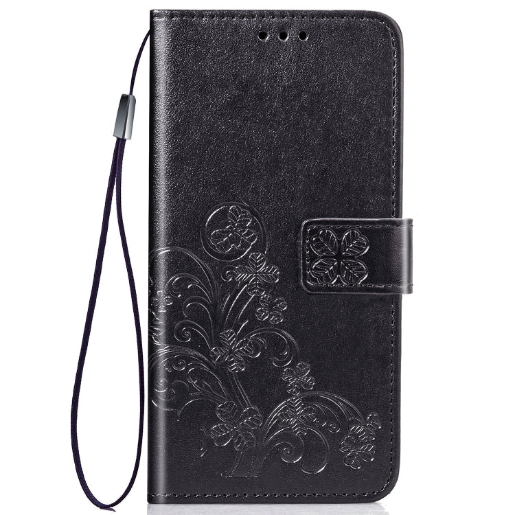 Lucky Clover Pressed Flowers Pattern Leather Case for Huawei Y6 2019, with Holder & Card Slots & Wallet & Hand Strap (Black)