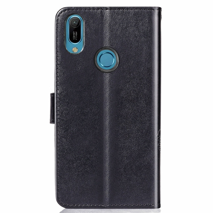 Lucky Clover Pressed Flowers Pattern Leather Case for Huawei Y6 2019, with Holder & Card Slots & Wallet & Hand Strap (Black)