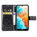 Lucky Clover Pressed Flowers Pattern Leather Case for Huawei Y6 2019, with Holder & Card Slots & Wallet & Hand Strap (Black)