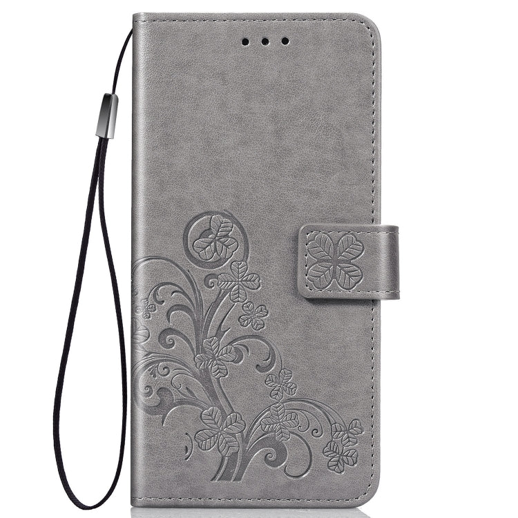 Lucky Clover Pressed Flowers Pattern Leather Case for Huawei Y6 2019, with Holder & Card Slots & Wallet & Hand Strap (Grey)