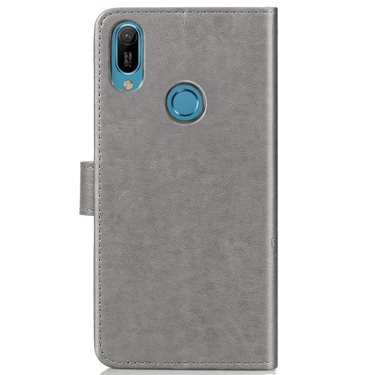 Lucky Clover Pressed Flowers Pattern Leather Case for Huawei Y6 2019, with Holder & Card Slots & Wallet & Hand Strap (Grey)