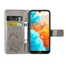 Lucky Clover Pressed Flowers Pattern Leather Case for Huawei Y6 2019, with Holder & Card Slots & Wallet & Hand Strap (Grey)