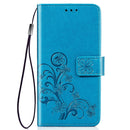 Lucky Clover Pressed Flowers Pattern Leather Case for Huawei Y6 2019, with Holder & Card Slots & Wallet & Hand Strap (Blue)
