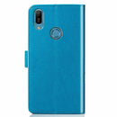 Lucky Clover Pressed Flowers Pattern Leather Case for Huawei Y6 2019, with Holder & Card Slots & Wallet & Hand Strap (Blue)