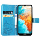 Lucky Clover Pressed Flowers Pattern Leather Case for Huawei Y6 2019, with Holder & Card Slots & Wallet & Hand Strap (Blue)