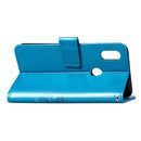 Lucky Clover Pressed Flowers Pattern Leather Case for Huawei Y6 2019, with Holder & Card Slots & Wallet & Hand Strap (Blue)
