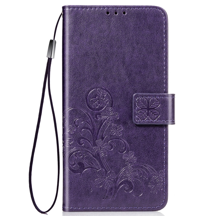 Lucky Clover Pressed Flowers Pattern Leather Case for Huawei Y6 2019, with Holder & Card Slots & Wallet & Hand Strap (Purple)