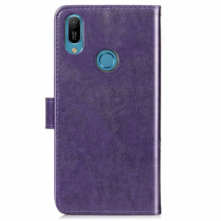 Lucky Clover Pressed Flowers Pattern Leather Case for Huawei Y6 2019, with Holder & Card Slots & Wallet & Hand Strap (Purple)