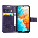 Lucky Clover Pressed Flowers Pattern Leather Case for Huawei Y6 2019, with Holder & Card Slots & Wallet & Hand Strap (Purple)
