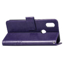 Lucky Clover Pressed Flowers Pattern Leather Case for Huawei Y6 2019, with Holder & Card Slots & Wallet & Hand Strap (Purple)