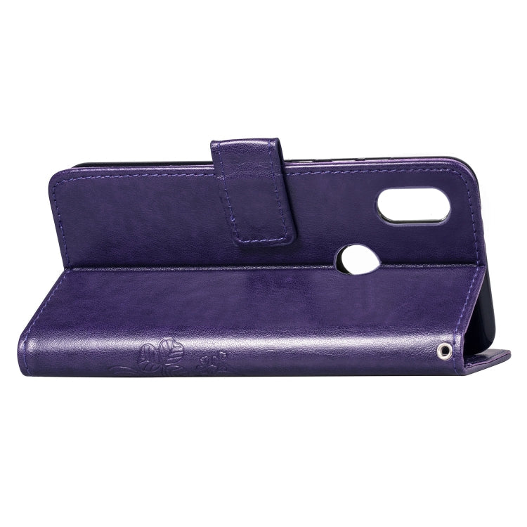 Lucky Clover Pressed Flowers Pattern Leather Case for Huawei Y6 2019, with Holder & Card Slots & Wallet & Hand Strap (Purple)