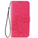 Lucky Clover Pressed Flowers Pattern Leather Case for Huawei Y6 2019, with Holder & Card Slots & Wallet & Hand Strap (Rose Red)
