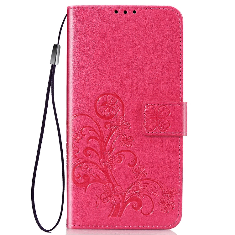 Lucky Clover Pressed Flowers Pattern Leather Case for Huawei Y6 2019, with Holder & Card Slots & Wallet & Hand Strap (Rose Red)