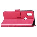 Lucky Clover Pressed Flowers Pattern Leather Case for Huawei Y6 2019, with Holder & Card Slots & Wallet & Hand Strap (Rose Red)