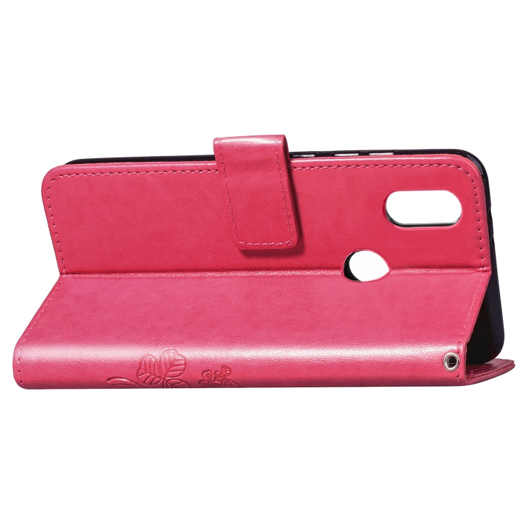 Lucky Clover Pressed Flowers Pattern Leather Case for Huawei Y6 2019, with Holder & Card Slots & Wallet & Hand Strap (Rose Red)