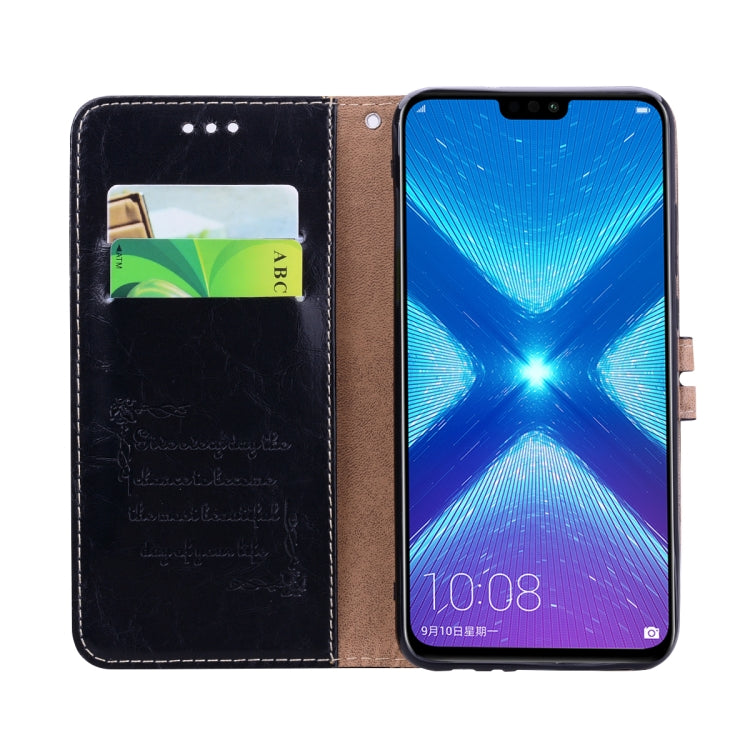 Business Style Oil Wax Texture Horizontal Flip Leather Case for Huawei Honor 8X, with Holder & Card Slots & Wallet(Black)