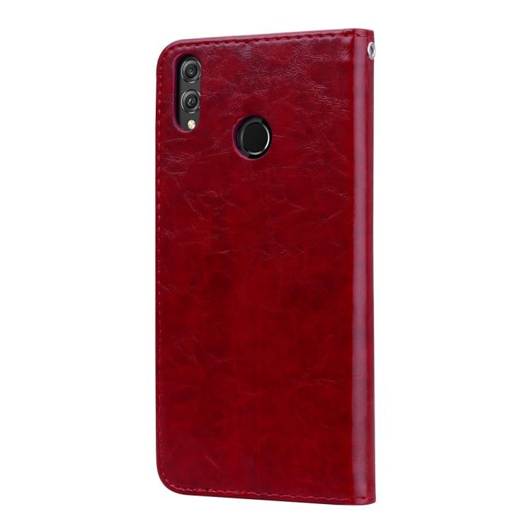 Business Style Oil Wax Texture Horizontal Flip Leather Case for Huawei Honor 8X, with Holder & Card Slots & Wallet(Red)